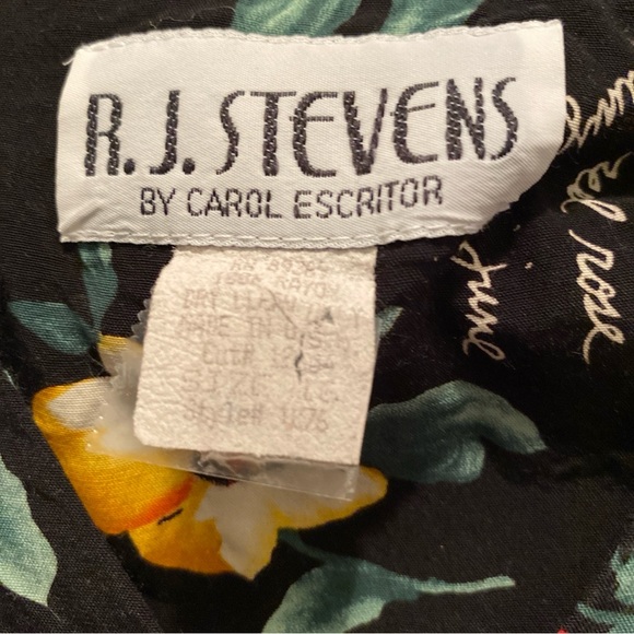 R J STEVENS Vtg Dress Black Multi Floral Colors Size 16 “Rockabilly Style” EUC - Picture 4 of 4